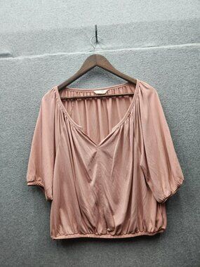 Lucky Brand Womens Blush Pink Elastic Hem Blouse Size L 100% Cotton
